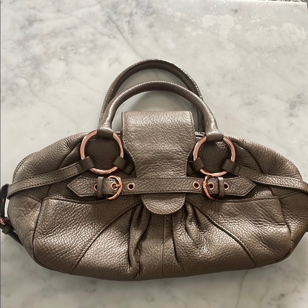 Gray Textured Leather Danier Shoulder Bag